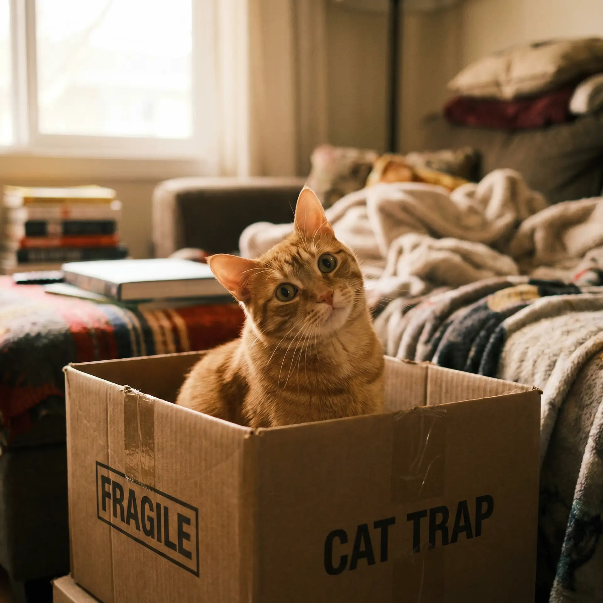 橘猫躲在纸箱里 - 小蘑菇视频